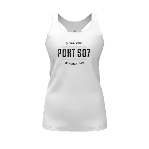 [FT0TRBWH-FYS-LOGO1] Decker Racerback Tank Top (Female Youth S, White, Logo 1)