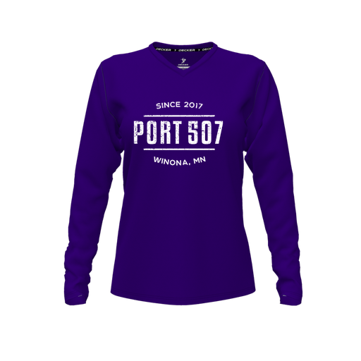 [FTLVCFPP-FYXS-LOGO2] Decker Comfort T-Shirt (Female Youth XS, Purple, V Neck, Logo 2, Long Sleeve)