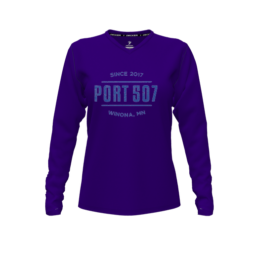 [FTLVPTPP-FYXS-LOGO3] Decker Performance T-Shirt (Female Youth XS, Purple, V Neck, Logo 3, Long Sleeve)